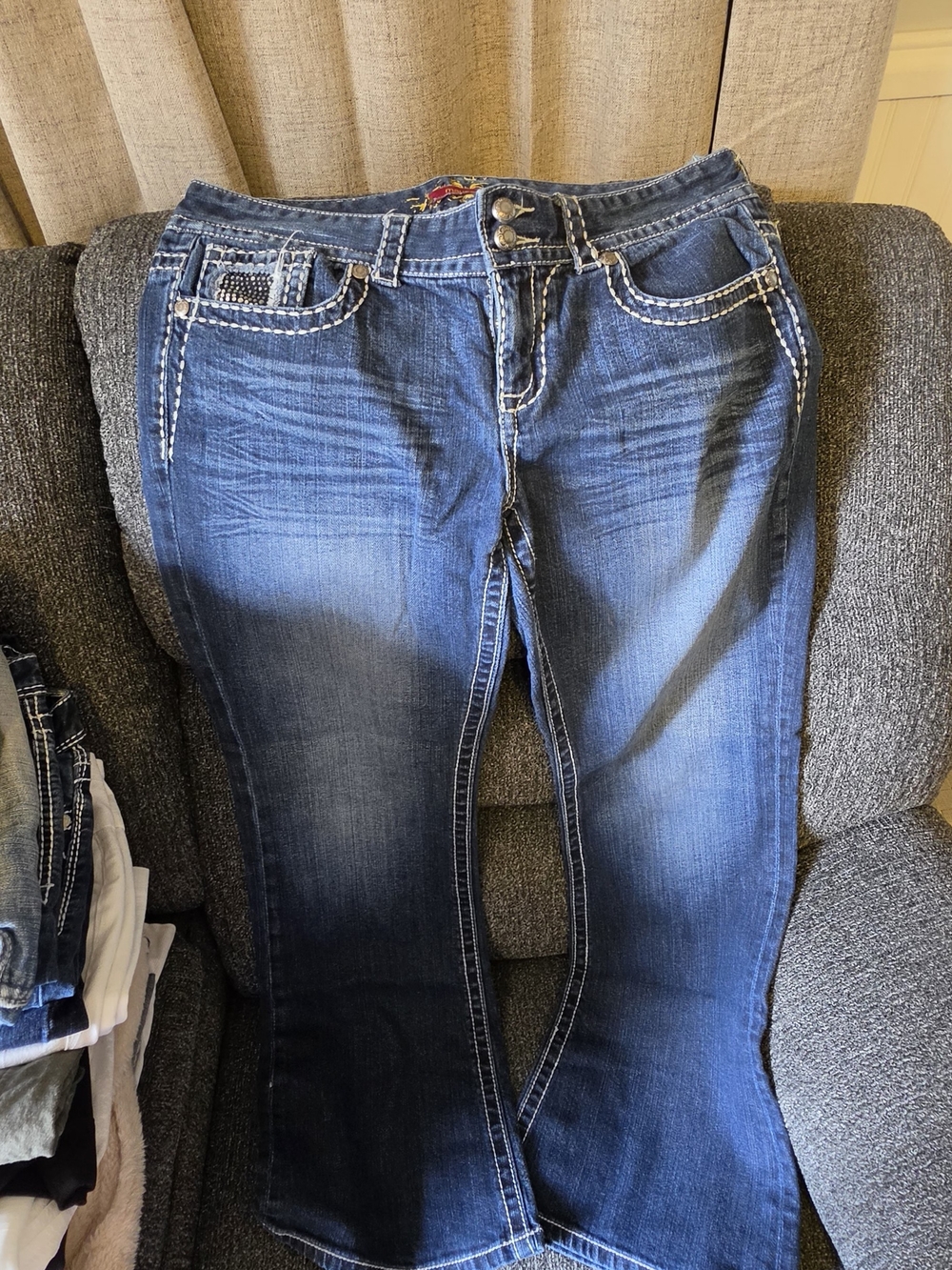 Maurices Women's Dark Blue Bootcut Jeans with Contrast Stitching